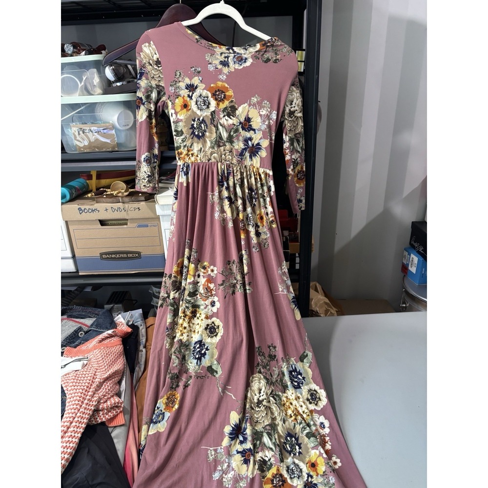 Reborn J Soft Jersey Knit Floral Maxi Dress S Lavender Flowers - Picture 1 of 8